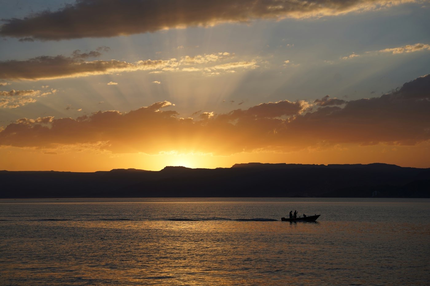 Aqaba waterfront on the Red Sea with mountains in the background