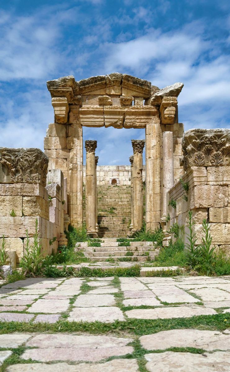 Ornate Roman gateway arch at ancient Jerash (Gerasa), one of the best-preserved Decapolis cities in Jordan