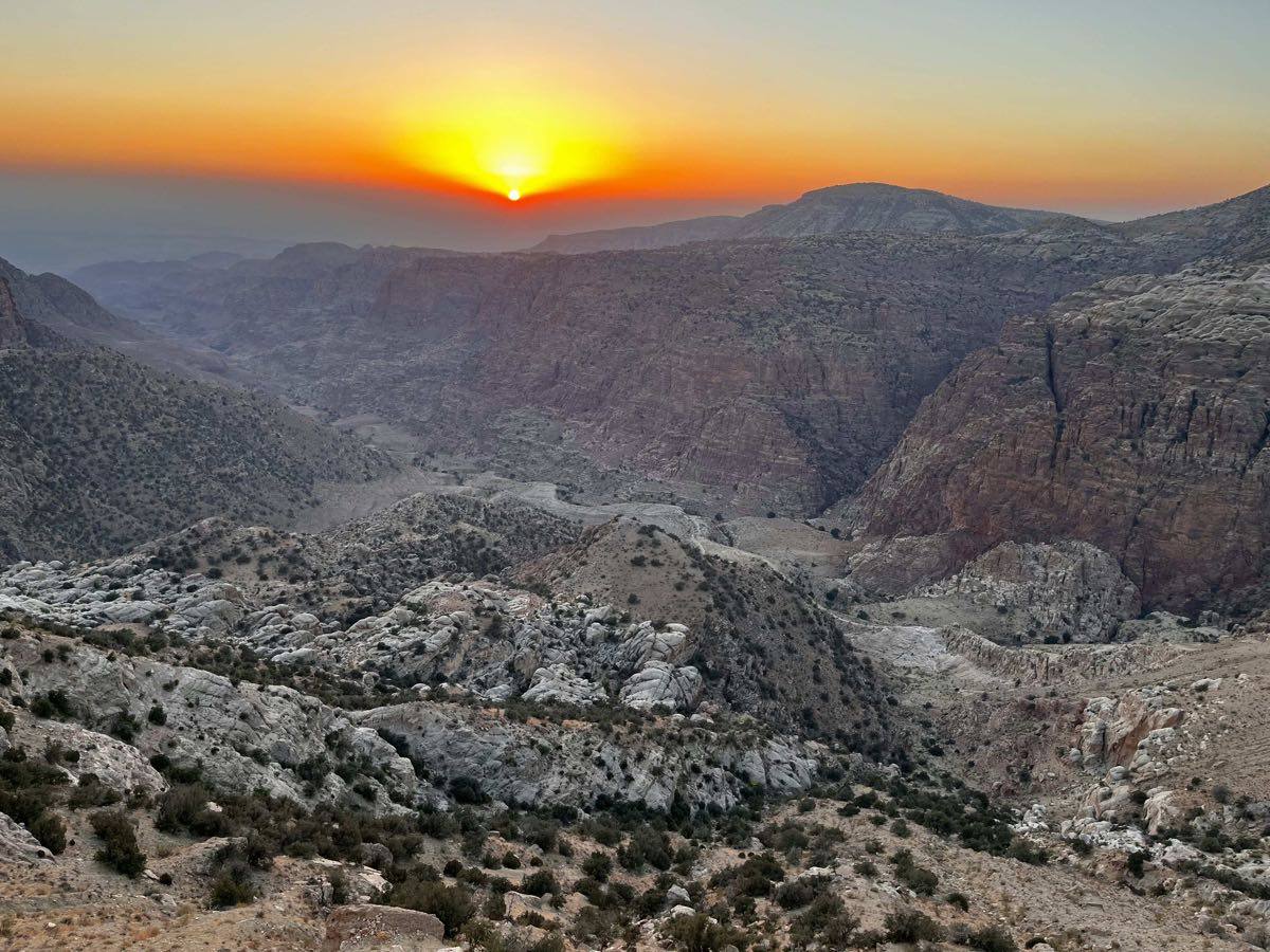 Sunrise over the rugged mountains of Dana Biosphere Reserve, Jordan
