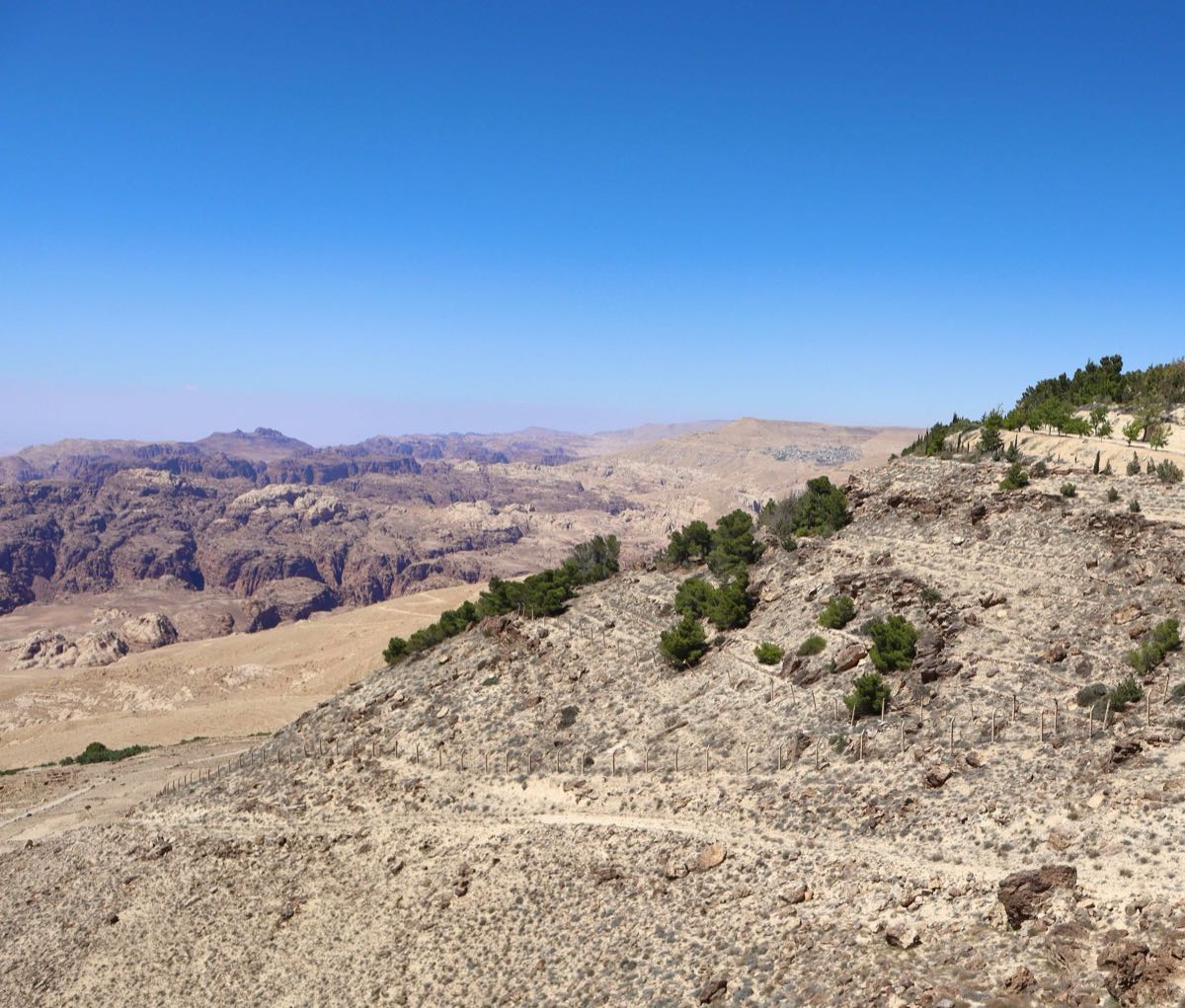Sweeping panoramic view of the Jordan Valley from the hilltop of Mount Nebo