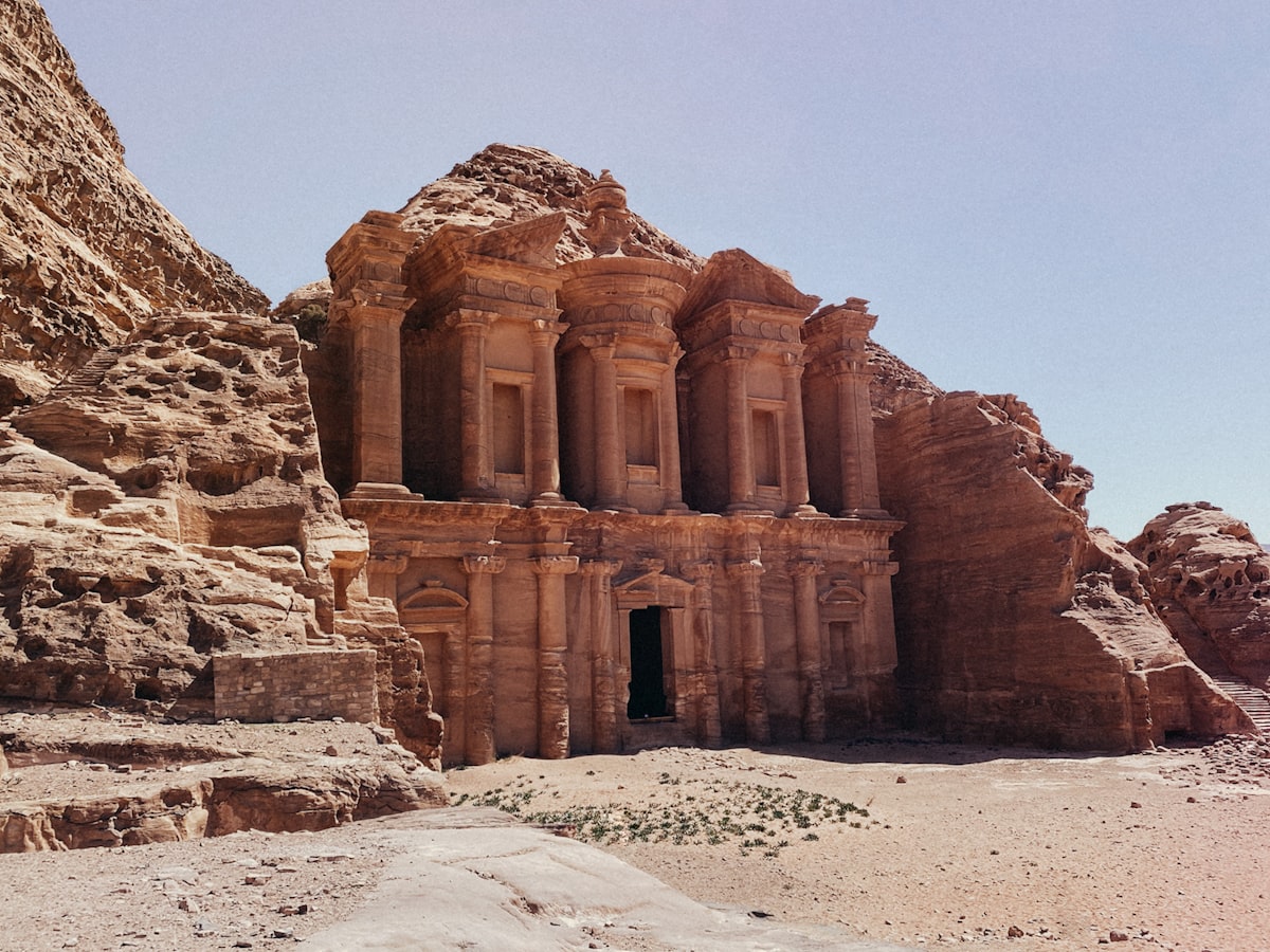 The Monastery (Ad Deir) carved into the rose-red sandstone cliffs at Petra, Wadi Musa, Jordan