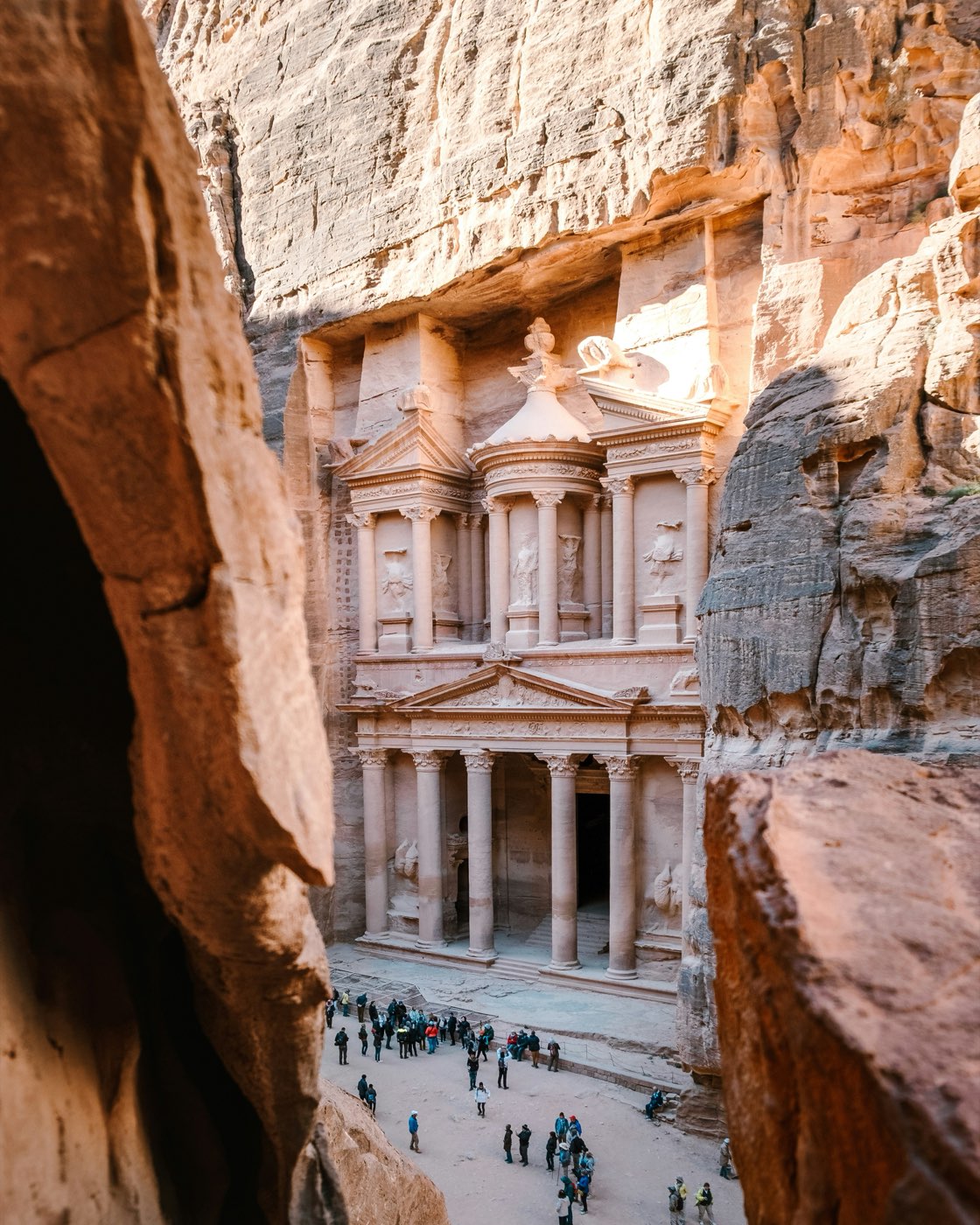 Cliff-carved Nabataean facade in the rose-red sandstone of Petra, Jordan